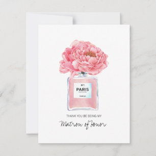 Bedankt Matron van Honor Pink Peony Perfume Kaart