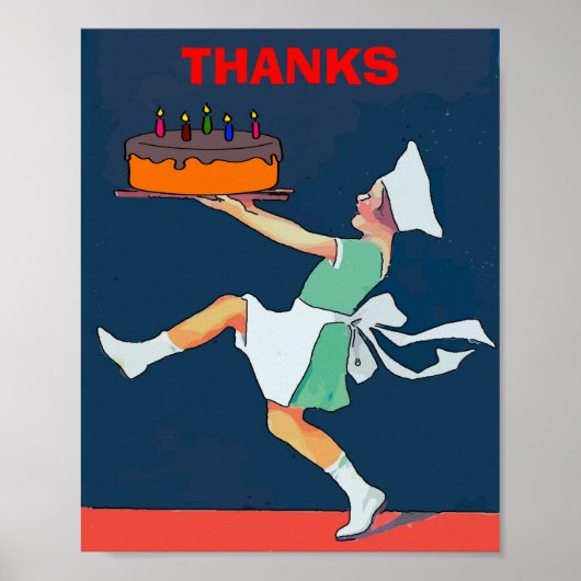 Bedankt, meisje met taart, poster (Voorkant)