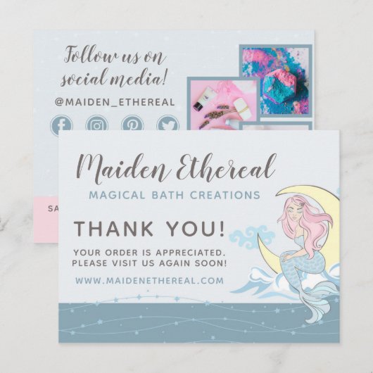 Bedankt Mermaid Moon & Stars Mystical 4-foto Briefkaart (Voorkant / Achterkant)