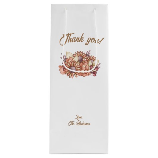 Bedankt! met Boho bloemen en aangepaste tekst Wijn Cadeautas (Voorkant)
