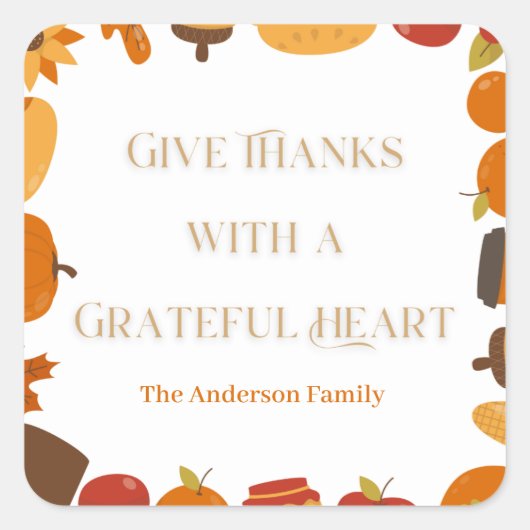 bedankt met een dankbaar hart vierkante sticker (Voorkant)