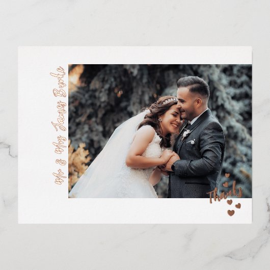 Bedankt met harten bruiloft foto Folie Briefkaart (Voorkant)