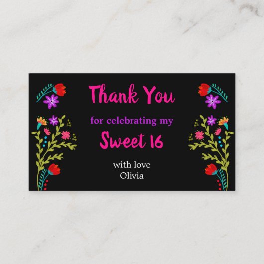 Bedankt Mexican Fiesta Floral Sweet 16 Kaarten Visitekaartje (Voorkant)