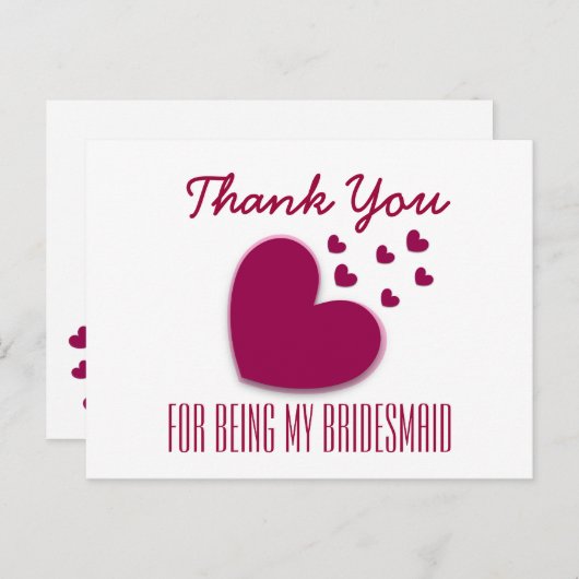 BEDANKT Mijn bruidsmeisje met Harten V04A Briefkaart (Voorkant / Achterkant)