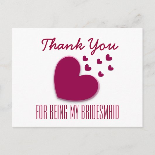 BEDANKT Mijn bruidsmeisje met Harten V04A Briefkaart (Voorkant)