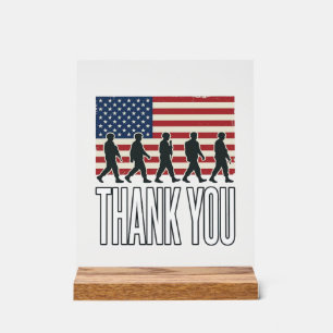 Bedankt Militair Vlag Silhouet Vintage T-shirt D Acryl Bord