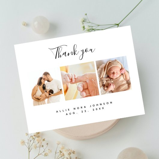 Bedankt Minimal Photo Collage Baby shower Briefkaart