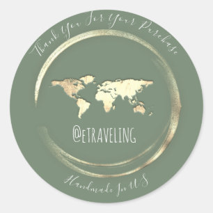 Bedankt Mint Gold Wereldkaart Traveling Wereldbol Ronde Sticker