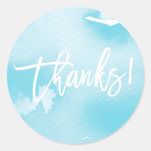 BEDANKT modern handgeschreven aquablauwe waterverf Ronde Sticker (Voorkant)