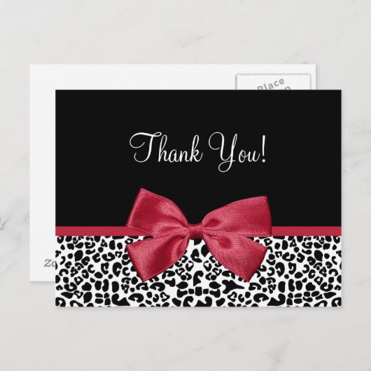 Bedankt Modern Leopard Samba Red Ribbon Briefkaart (Voorkant / Achterkant)