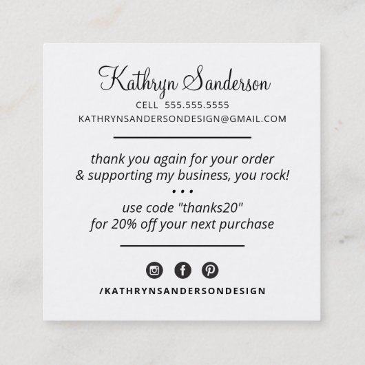BEDANKT Modern logo Business Dank je wel effen zwa Vierkante Visitekaartje (Achterkant)