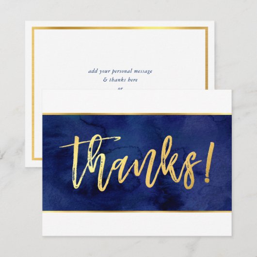 BEDANKT Modern marineblauw waterverf gouden schrif (Voorkant / Achterkant)