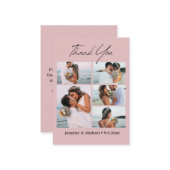 Bedankt Modern Script 5 foto's Roze bruiloft Notitiekaartje (Voorkant / Achterkant in situ)