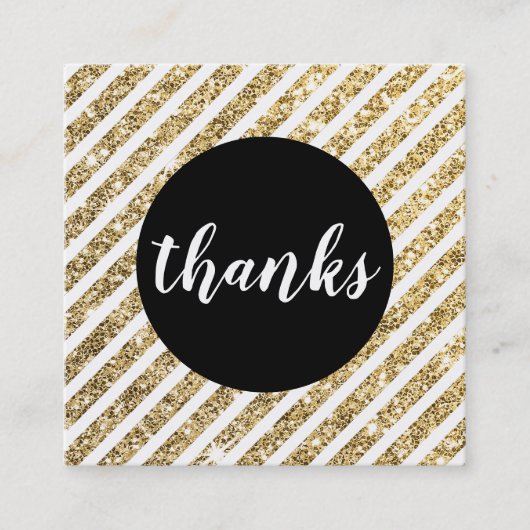 BEDANKT Modern Script Streep Zwart Goud Glitter Vierkante Visitekaartje (Voorkant)