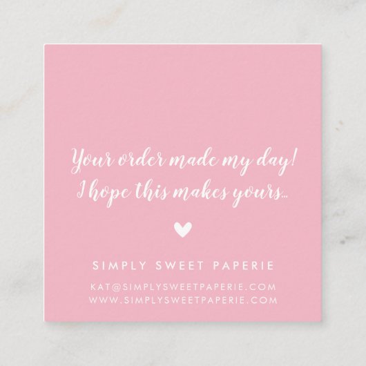 BEDANKT Modern Spot Hand Lettered Script bord Roze Vierkante Visitekaartje (Achterkant)