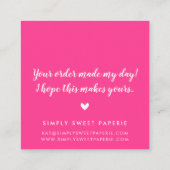 BEDANKT Modern Spot Hand Lettered Script Hot Pink Vierkante Visitekaartje (Achterkant)