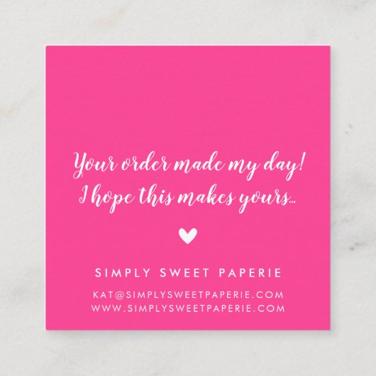 BEDANKT Modern Spot Hand Lettered Script Hot Pink Vierkante Visitekaartje (Achterkant)