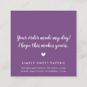 BEDANKT Modern Spot Handschrift paarse Vierkante Visitekaartje (Achterkant)