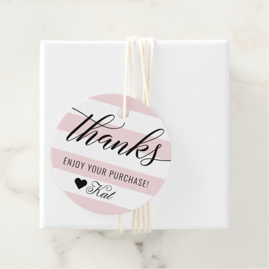 Bedankt Modern zwart Script Bleek roze strepen Bedankjes Labels (In situ)