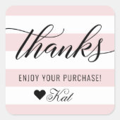 Bedankt Modern zwart Script Bleek roze strepen Vierkante Sticker (Voorkant)