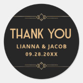 Bedankt Moderne Art Deco Zwart en Goud bruiloft Ronde Sticker (Voorkant)