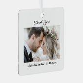 Bedankt, moderne chique script trouwfoto metalen ornament (Voorkant Rechts)