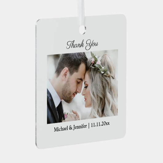 Bedankt, moderne chique script trouwfoto metalen ornament (Voorkant Rechts)