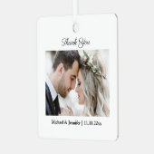 Bedankt, moderne chique script trouwfoto metalen ornament (Voorkant links)