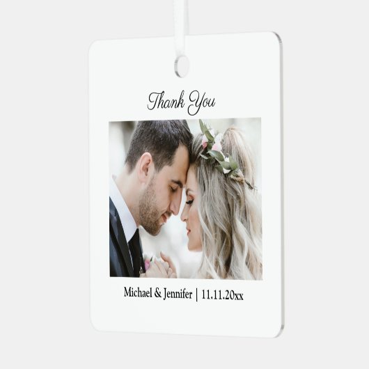 Bedankt, moderne chique script trouwfoto metalen ornament (Voorkant links)