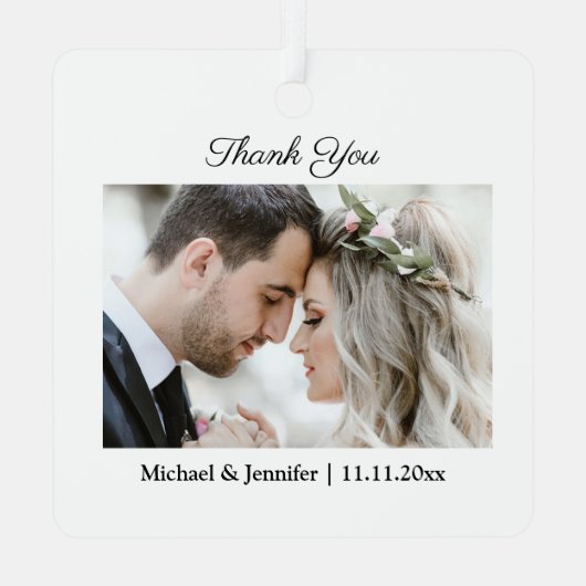 Bedankt, moderne chique script trouwfoto metalen ornament (Achterkant)