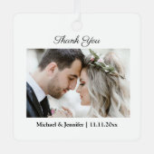 Bedankt, moderne chique script trouwfoto metalen ornament (Voorkant)