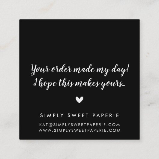 BEDANKT moderne kalligrafie streep wit zwart goud Vierkante Visitekaartje (Achterkant)