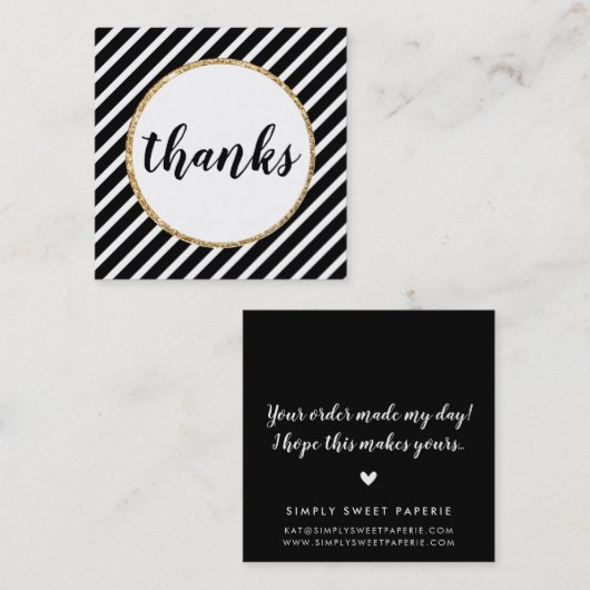 BEDANKT moderne kalligrafie streep wit zwart goud Vierkante Visitekaartje (Voorkant / Achterkant)