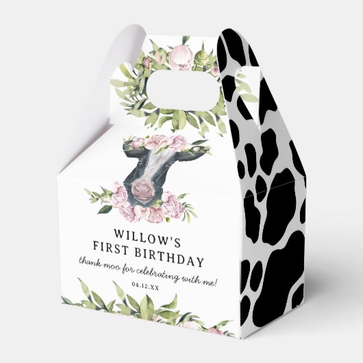 Bedankt Moo Elk jaar Floral Koe Girl Birthday Bedankdoosjes (Achterkant)