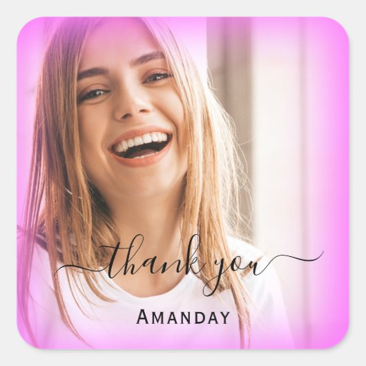Bedankt Naam Roze Frame.  Foto  Bridal Sweet16th Vierkante Sticker (Voorkant)