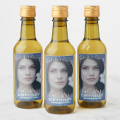 Bedankt Navy Blue Glitter Ombre Foto Birthday Wijn Etiket (Flessen)