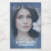 Bedankt Navy Blue Glitter Ombre Foto Birthday Wijn Etiket (Enkel label)