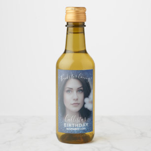 Bedankt Navy Blue Glitter Ombre Foto Birthday Wijn Etiket