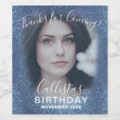 Bedankt Navy Blue Glitter Ombre Foto Birthday Wijn Etiket (Enkel label)
