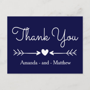  Bedankt Navy Blue & White Heart & Arrows Briefkaart