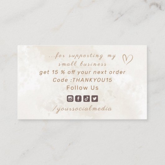 Bedankt Neutral Pastel White Marble Social Media Visitekaartje (Achterkant)