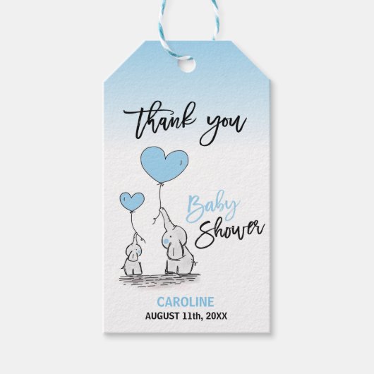 BEDANKT Olifant Blue BOY Mama & BABY SHOWER Cadeaulabel (Voorkant)