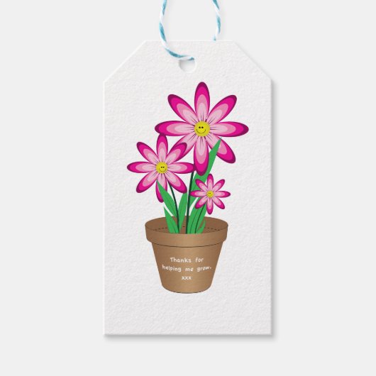 Bedankt om mij te helpen groeien - Happy Flower Cadeaulabel (Voorkant)