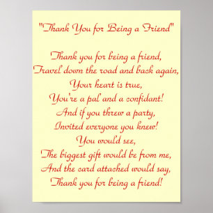 Bedankt om mijn vriend te zijn - Afdrukken Poster
