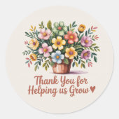 "Bedankt om ons te helpen groeien" Ronde Sticker (Voorkant)