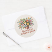 "Bedankt om ons te helpen groeien" Ronde Sticker (Envelop)