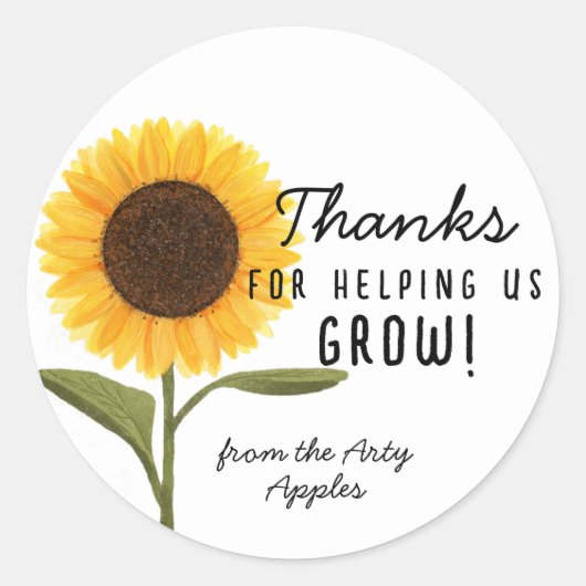 Bedankt om ons te helpen groeien! Zonnebloem leraa Ronde Sticker (Voorkant)