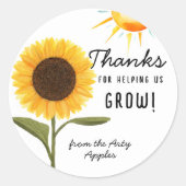 Bedankt om ons te helpen groeien! Zonnebloem leraa Ronde Sticker (Voorkant)