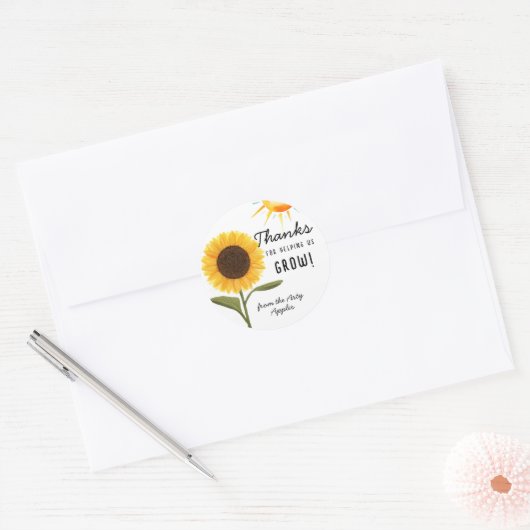 Bedankt om ons te helpen groeien! Zonnebloem leraa Ronde Sticker (Envelop)