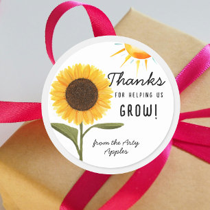 Bedankt om ons te helpen groeien! Zonnebloem leraa Ronde Sticker
